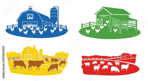 Farm Animals and Barns: Chickens, Cows, Sheep in Vibrant Colors