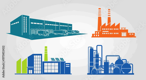 Industrial Factory Buildings Collection: Warehouse, Power Plant, Modern Facility, Chemical Plant