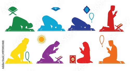 Islamic Prayer Silhouettes: Diversity in Worship & Faith Symbols