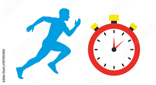 Runner and Stopwatch Icon: Speed, Fitness, and Time Management Concept