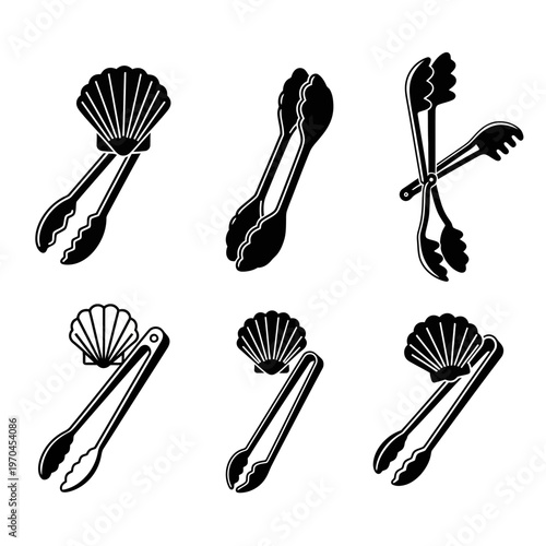 Seafood Tongs Icons Set - Clipart Collection