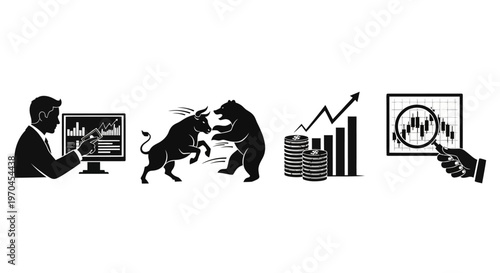 Stock Market Bull and Bear Fight, Financial Analysis, Business Growth