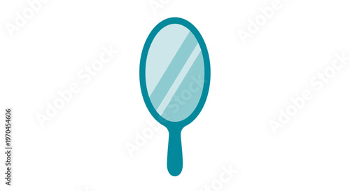 Teal Hand Mirror Icon with Reflection on White Background