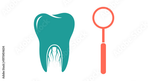 Tooth icon and dental mirror, dental care concept, vector illustration