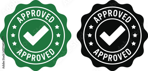 Approved icon flat illustration, accept stamp confirmation symbol for business validation, verified status, and document approval concept design.