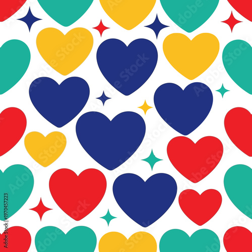 Seamless Pattern of Colorful Hearts and Stars.