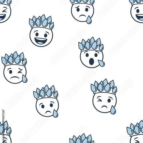 Seamless Pattern of Sweating Emoji Faces with Ice Crowns.