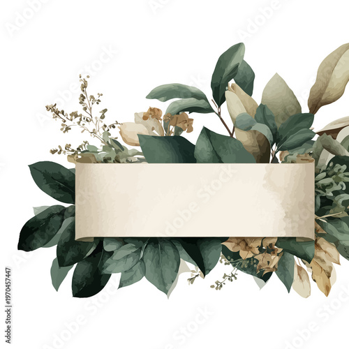 Elegant ribbon framed by lush green and muted gold foliage