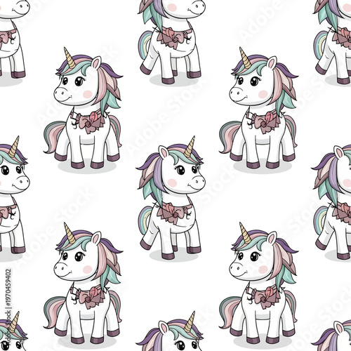 Cute Cartoon Unicorn Seamless Pattern Illustration.