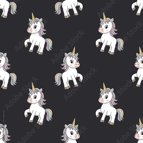 Cute Cartoon Unicorns Seamless Pattern Illustration.