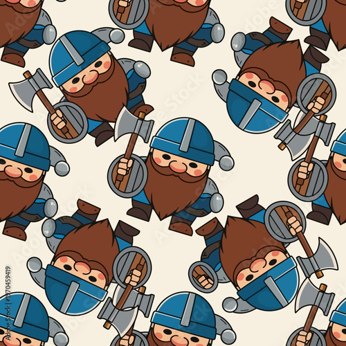Cute Cartoon Viking Warrior Pattern.