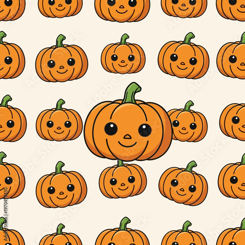 Cute Kawaii Pumpkin Character Seamless Pattern.