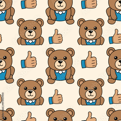 Cute Teddy Bear Character with Thumbs Up Gesture.