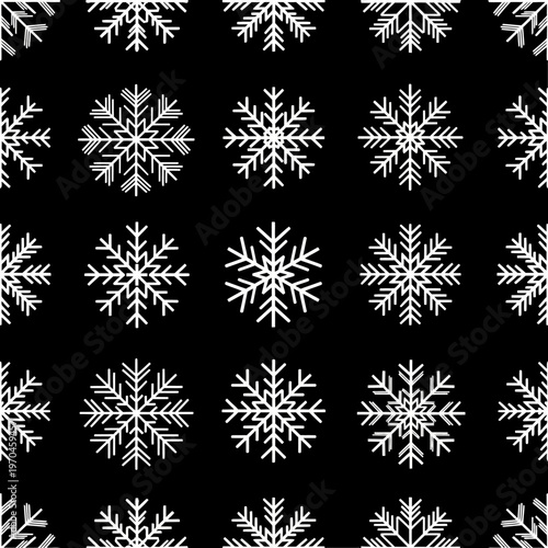 Elegant Snowflake Pattern on Black Background.