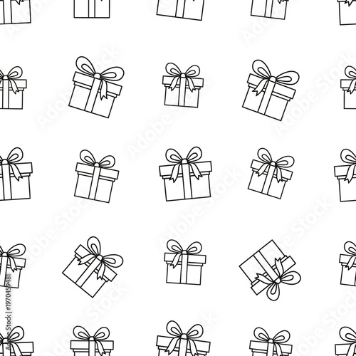 Seamless Pattern of Hand-Drawn Gift Boxes with Ribbons.