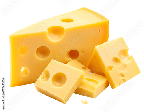 Swiss cheese wedge and cubes with characteristic holes