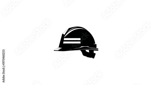 Black hard hat or safety helmet silhouette. Industrial worker protective headwear for construction and engineering sites, symbolizing safety.