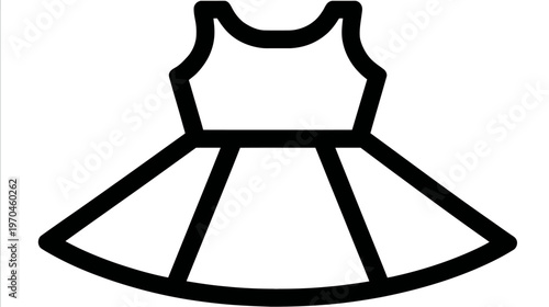 Minimalist Black Outline Dress Icon Vector. Simple Line Art Symbol for Fashion, Apparel, Clothing, and Style Design Elements.