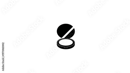 Minimalist black and white icon of a compact makeup powder case, representing beauty, cosmetics, and personal care.