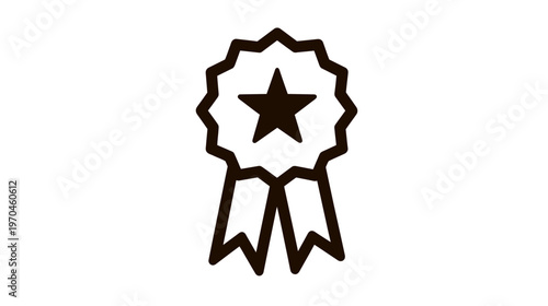 Award Ribbon with Star Outline Icon - Premium Quality, Best Achievement, Success Symbol Vector Graphic