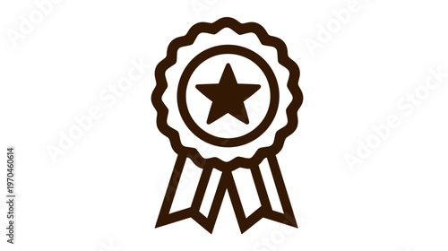 Award badge icon with star and ribbon. Vector symbol of premium quality, best choice, achievement, success, and guarantee.