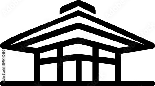 Stylized Traditional Asian Building Icon Vector. Minimalist Temple or Pagoda Architecture Outline Symbol. Oriental Pavilion Structure.