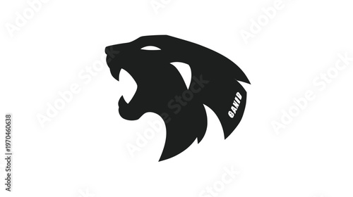 Aggressive black big cat head silhouette, roaring powerful mascot logo design. Ideal for gaming, esports, and team identity.