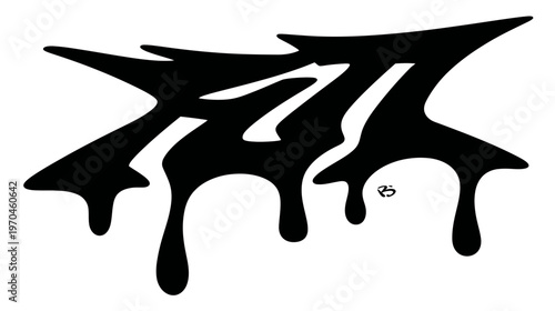 Abstract dripping graffiti style black and white lettering graphic design element, urban street art paint drip effect illustration