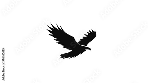 Powerful black eagle silhouette soaring with spread wings on a clean white background. Elegant vector illustration for design.