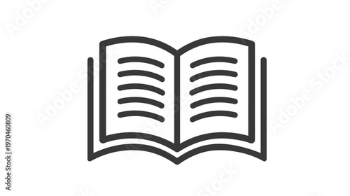 Open book outline icon. Vector graphic symbol for education, learning, reading, knowledge, literature, and study.