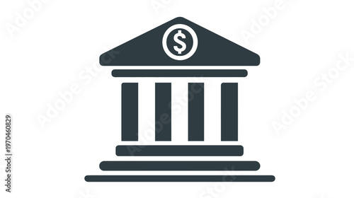 Modern Bank Building Icon with Dollar Sign. Financial Services, Economy, Investment, and Business Concept Symbol.