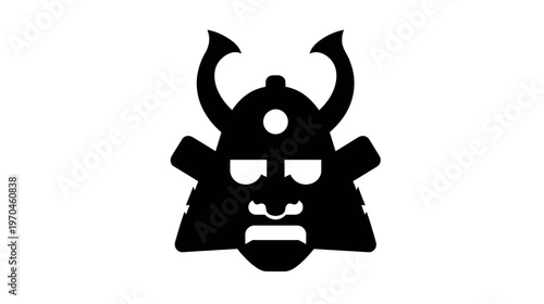 Japanese Samurai Helmet and Mask Silhouette Icon. Ancient Warrior Headgear Emblem, Traditional Asian Culture.