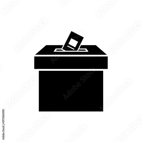 A solid voting ballot box silhouette icon representing democracy and the act of casting a vote in an election