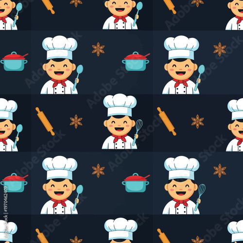 Cute Cartoon Chef Character Pattern Design.