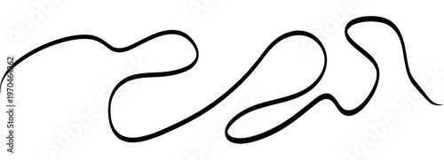 Curly one line ornament with many tight loops like a spring. Continuous black stroke creates playful tangle for underline accents, logo details and whimsical page dividers on white background.