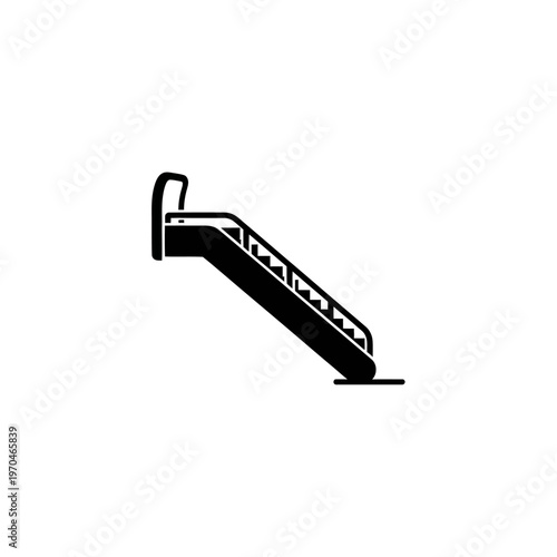 Black silhouette icon of a modern escalator. Efficient vertical transport and accessibility in urban public spaces, shopping centers, and commercial buildings