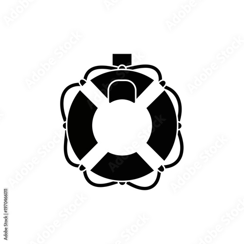 Iconic safety equipment, a circular life preserver with rope detail, symbolizing rescue and maritime safety, rendered in a clean, graphic style