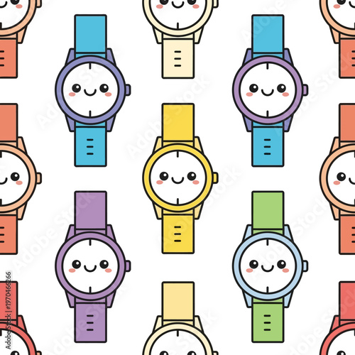 Cute Kawaii Cartoon Watches Pattern.