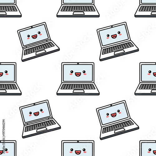 Cute Kawaii Laptop Pattern Seamless Repeating Design.