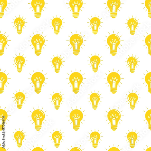 Seamless Pattern of Glowing Yellow Light Bulbs.