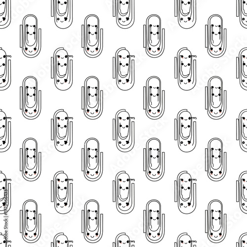 Seamless Pattern of Hand-Drawn Paper Clips on White Background.