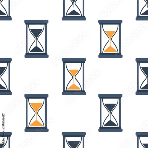 Seamless Pattern of Vintage Hourglasses Measuring Time.