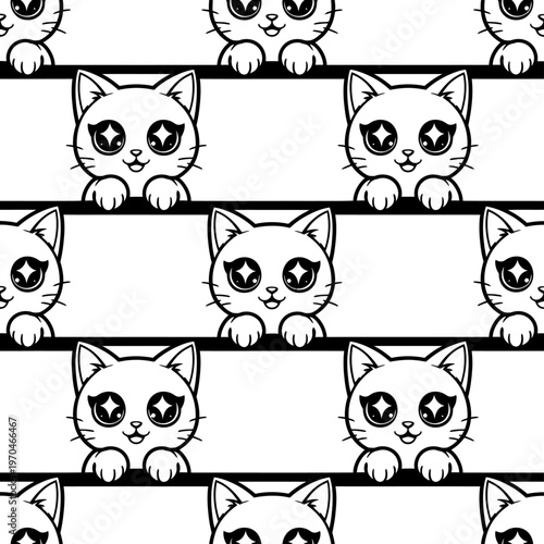 Cute Cartoon Cat Faces Peeking Over a Line.