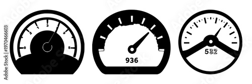 Credit score meter gauge icon set with solid black lines on white background featuring finance, banking, credit rating with vector and illustration