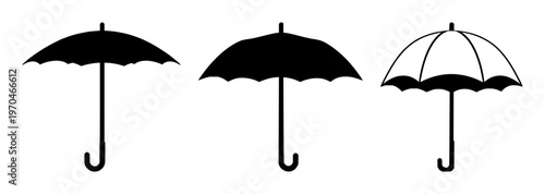 Insurance umbrella set with solid black icon on white background featuring protection, coverage, safety with iconography and vector graphic