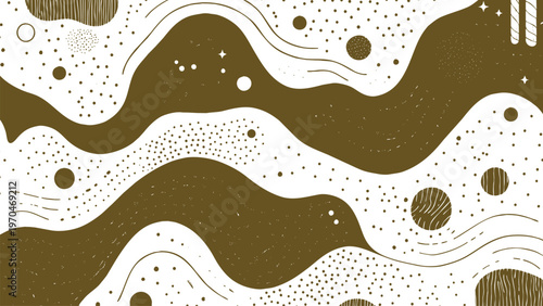 Abstract Organic Wavy Shapes Background with Liquid Flowing Elements and Hand Drawn Earthy Texture

Modern Dark Olive Wavy Seamless Pattern with Handcrafted Dotted and Line Textures