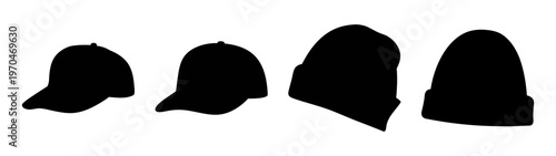 Black silhouette caps hats beanies headwear fashion apparel accessories vector graphic design element