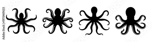 Octopus silhouette vector graphic design with eight tentacles and sea creature illustration for print