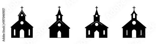 Church silhouette vector art: christian church buildings, chapel and cathedral vector icons set