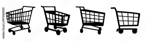 Four shopping carts vector illustration for retail grocery store supermarket design and use in ads